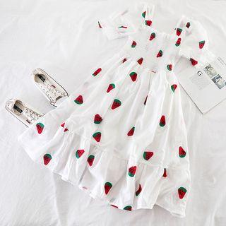 Embroidered Square-neck Short-sleeve Dress