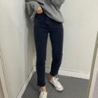Plain High-waist Washed Shift Jeans