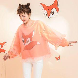 Mock Two-piece Fox Print Pullover