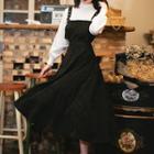 Set: Puff-sleeve Sweater + Midi A-line Pinafore Dress