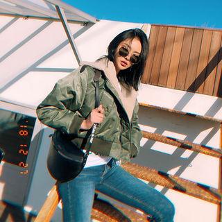 Buckled-neck Cropped Flight Jacket