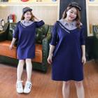 Lettering Embroidered Mock Two-piece Dress
