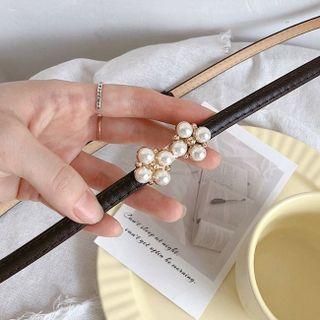 Faux Pearl Slim Faux Leather Belt Black - 95cm