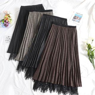 Reversible Midi A-line Pleated Lace Skirt