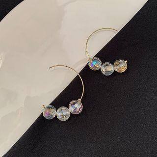 Faux Crystal Alloy Open Hoop Earring 1 Pair - Transparent & Gold - One Size
