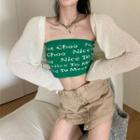 Lettering Tube Top / Long-sleeve Plain Cropped Knit Cardigan