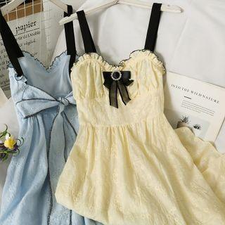 Sleeveless Ribbon-accent Ruffled Midi Dress