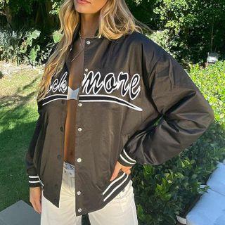Long Sleeve Lettering Loose-fit Bomber Jacket