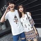 Couple Matching Short-sleeve T-shirt / 3/4-sleeve Chiffon Dress
