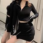 Set: Long-sleeve Lettering Top + Mini Sheath Skirt