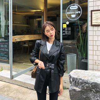 Belated Faux-leather Blazer