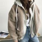 Multi-pocket Layered Sherpa-fleece Hoodie