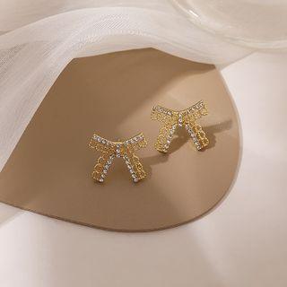 Rhinestone Bow Stud Earring As Shown In Figure - One Size