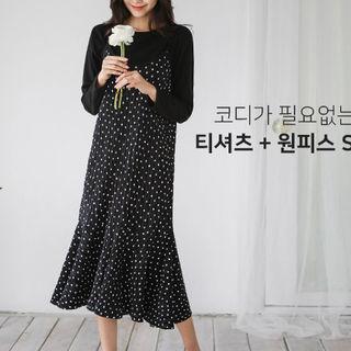 Set: Patterned Pinafore Dress + Long-sleeve T-shirt