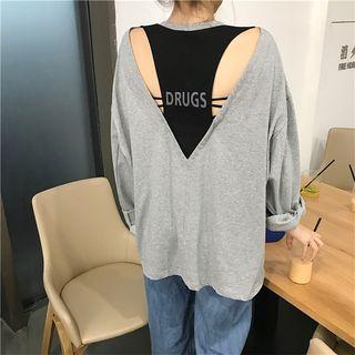 Cutout-back Lettering Long-sleeve T-shirt