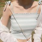 Striped Frilled Slim-fit Camisole Top