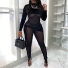 Two Tone Long Sleeve See-through Jumpsuit