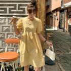 Puff-sleeve Floral Loose Fit Dress Yellow - One Size
