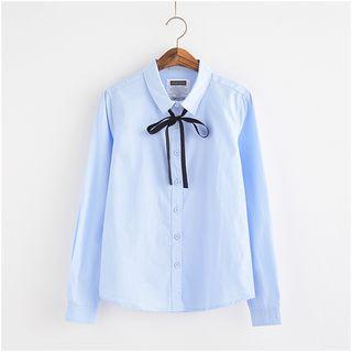Tie Neck Plain Shirt
