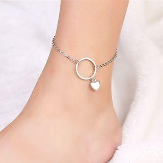 Heart & Hoop Anklet Silver - One Size