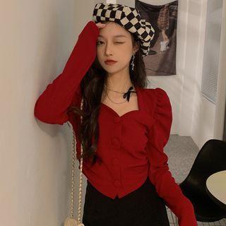 Long-sleeve Sweetheart Neckline Cardigan