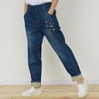 Band-waist Embroidered Jeans