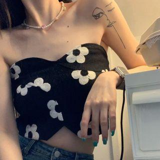 Flower Tube Top Blck - One Size