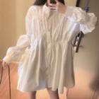 Puff-sleeve Ruched Plain Blouse