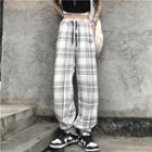 Drawstring Waist Plaid Joggers