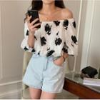Off-shoulder Floral Print Blouse White - One Size