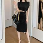 Sleeveless Cut-out Slit Midi Sheath Dress