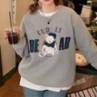 Bear Embroidered Sweatshirt Gray - One Size