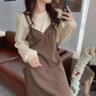 Round-neck Plain Top / Plain A-line Mini Dress