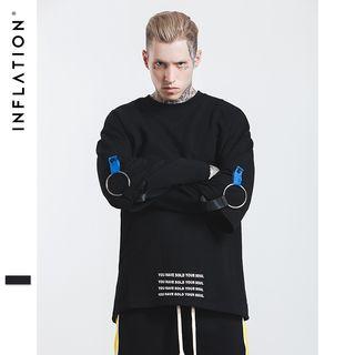 Tie-accent Lettering Mock Two-piece Pullover