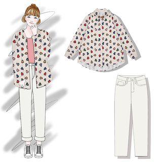 Printed Chiffon Shirt + Jeans