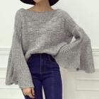 Plain Bell Sleeve Chunky Sweater