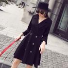 3/4-sleeve Double Breasted A-line Dress