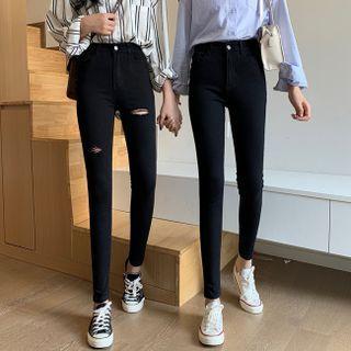 High-waist Elastic Ripped Pants
