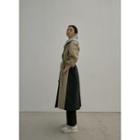Two-tone Belted Long Mac Coat Beige - One Size