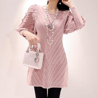 Pom Pom Mini Knit A-line Dress