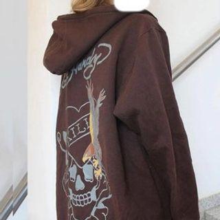Skull Print Hooded Zip Jacket