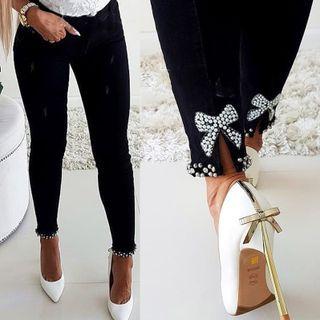 Bow High-waist Slim-fit Jeans