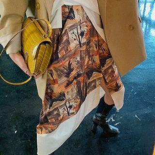 Side-slit Printed Midi A-line Skirt