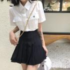 Pocketed Short-sleeve Shirt / Pleated Skirt