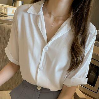 Short-sleeve Button-up Blouse