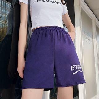 Lettering Band-waist Wide-leg Shorts