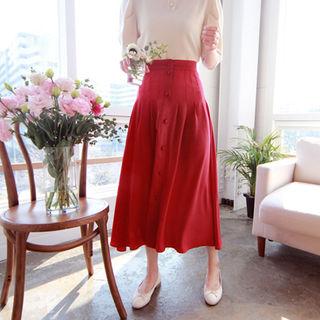 Button-detail Seam-trim Long Skirt