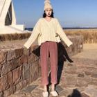 V-neck Cable Knit Sweater / Corduroy Straight-cut Pants