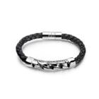 Fashion Vintage Geometric Texture 316l Stainless Steel Braided Leather Bracelet Silver - One Size