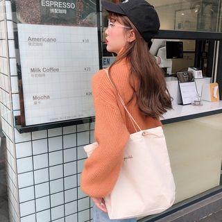 Letter Embroidered Canvas Shopper Bag Off-white - One Size